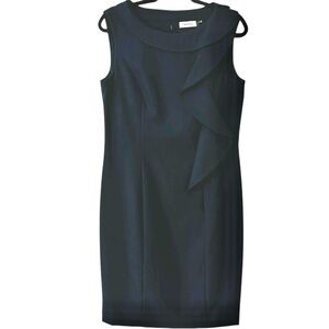 Calvin Klein Navy Sleeveless Ruffle Midi Pencil Dress Sz 10 Like New Zip Up